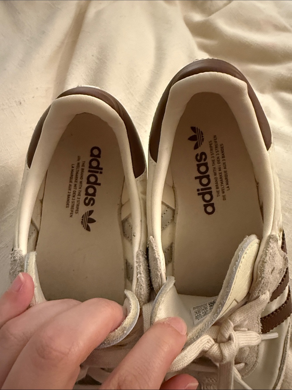 adidas Samba Sneakers in Cream & Brown with Gum Sole - Picture 5 of 8